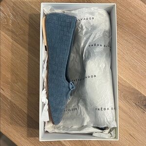Freda Salvador Square Toe Denim Woven Suede Ballet Flat